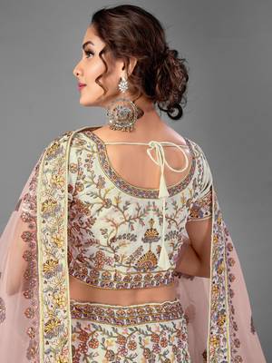 White Thread embroidered georgette Semi Stitched Lehenga 3
