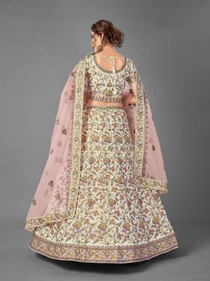 White Thread embroidered georgette Semi Stitched Lehenga 4