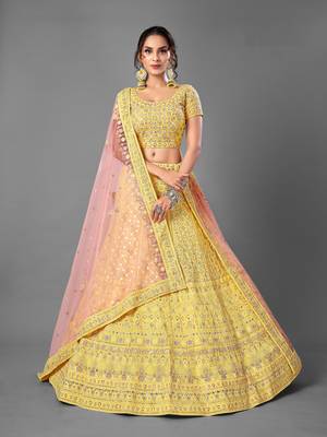 Yellow Thread embroidered georgette Semi Stitched Lehenga 1
