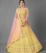 Yellow Thread embroidered georgette Semi Stitched Lehenga