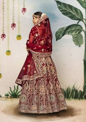 Maroon Thread, dori, zari, and sequins embroidered velvet wedding lehenga choli 4