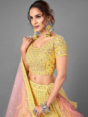 Yellow Thread embroidered georgette Semi Stitched Lehenga 2