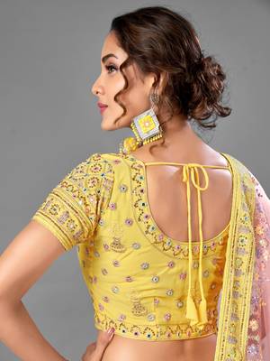 Yellow Thread embroidered georgette Semi Stitched Lehenga 3