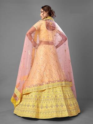 Yellow Thread embroidered georgette Semi Stitched Lehenga 4
