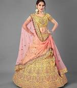 Yellow Thread embroidered georgette Semi Stitched Lehenga