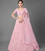 Pink Thread embroidered georgette Semi Stitched Lehenga