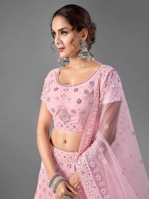 Pink Thread embroidered georgette Semi Stitched Lehenga 2