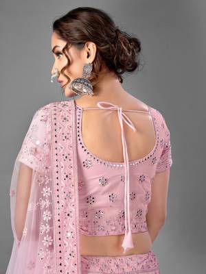 Pink Thread embroidered georgette Semi Stitched Lehenga 3