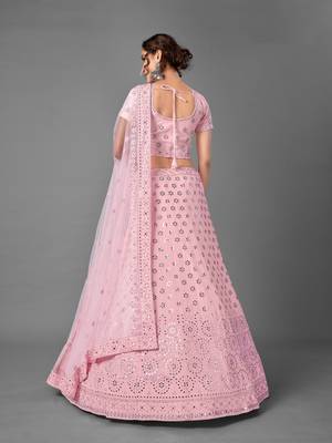 Pink Thread embroidered georgette Semi Stitched Lehenga 4