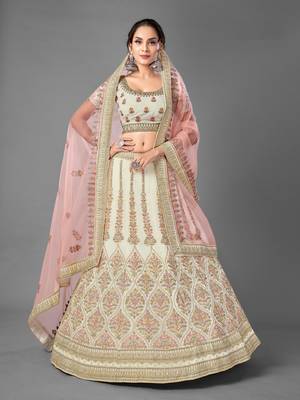 White thread embroidered georgette Semi Stitched Lehenga 1