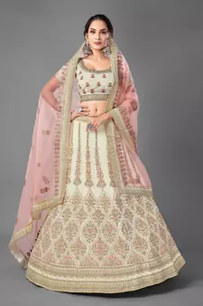 White embroidered georgette semi stitched lehenga