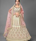 White thread embroidered georgette Semi Stitched Lehenga