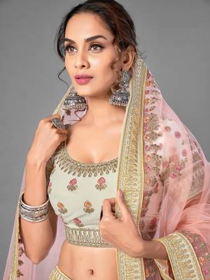 White thread embroidered georgette Semi Stitched Lehenga 2