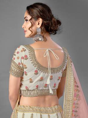 White thread embroidered georgette Semi Stitched Lehenga 3