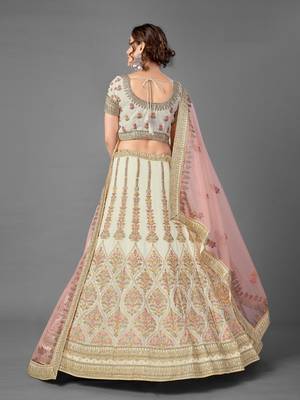 White thread embroidered georgette Semi Stitched Lehenga 4