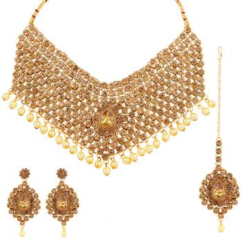 Gold Plated Kundan Diamond & Pearl Choker Set 2