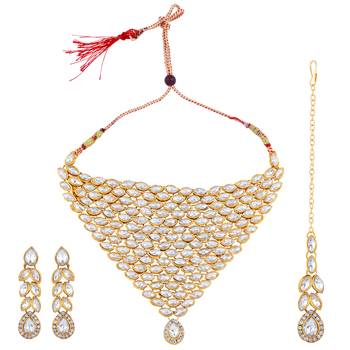 Elegant Style Silver Plated Kundan Diamond Choker Set 5