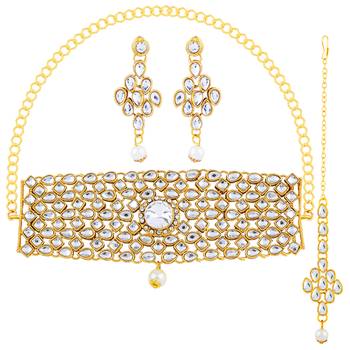 Gold Plated Kundan Diamond Fancy Choker Set 2