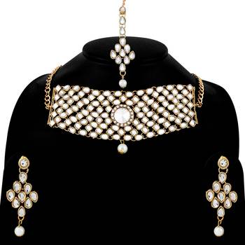 Gold Plated Kundan Diamond Fancy Choker Set 4