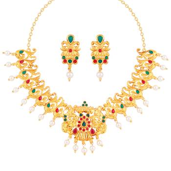 Designer Gold Plated Necklace Set Jewellery For Women And 2