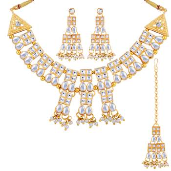 Gold Plated White Diamond  Stylish Jewellery Set For 2
