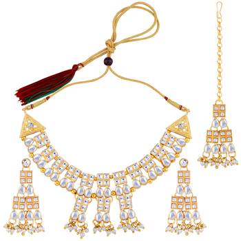 Gold Plated White Diamond  Stylish Jewellery Set For 5