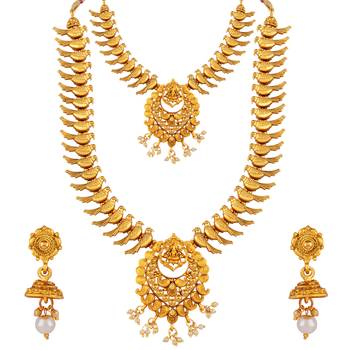 Gold Plated Traditional long Harm Jewellery Set For Women And 2