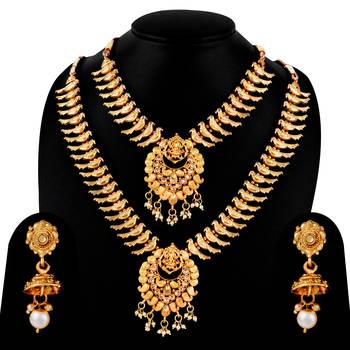 Gold Plated Traditional long Harm Jewellery Set For Women And 4