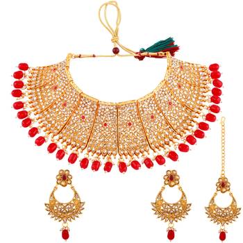 Gold Plated Traditional Wedding Choker Set Jewellery For Women And 2