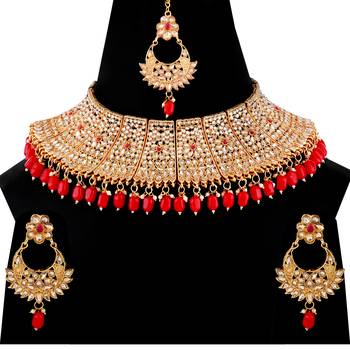 Gold Plated Traditional Wedding Choker Set Jewellery For Women And 4