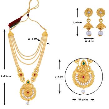 Traditional Gold Plated Long Harm Set Jewellery For Women And 3
