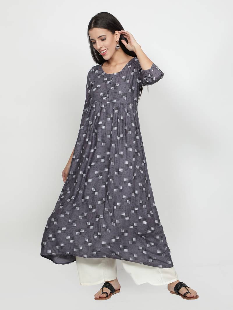 Grey rayon printed stitched   Kurti