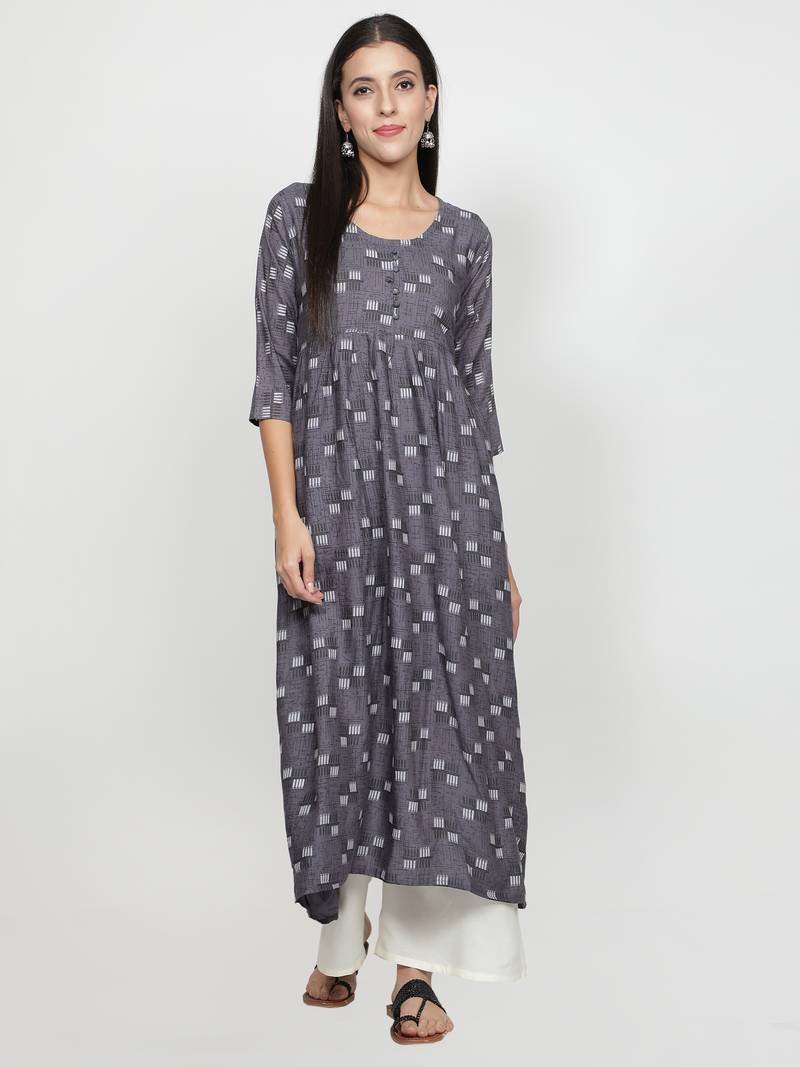 Grey rayon printed stitched   Kurti