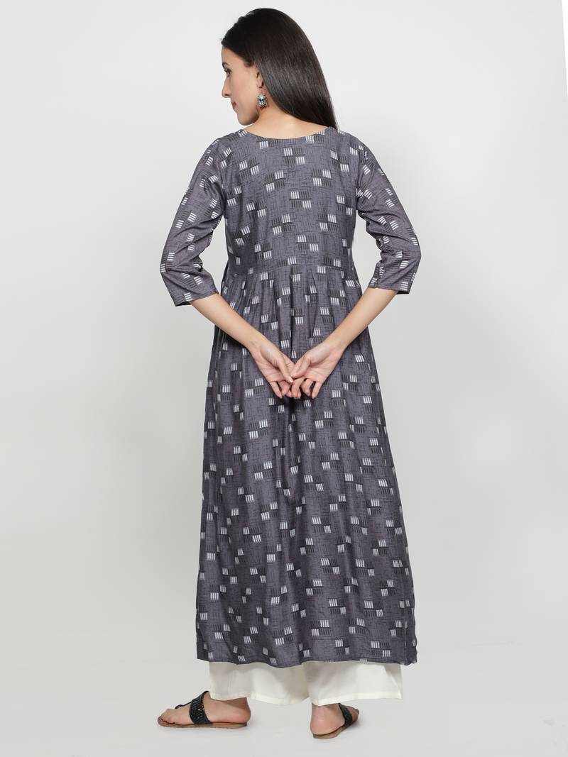 Grey rayon printed stitched   Kurti