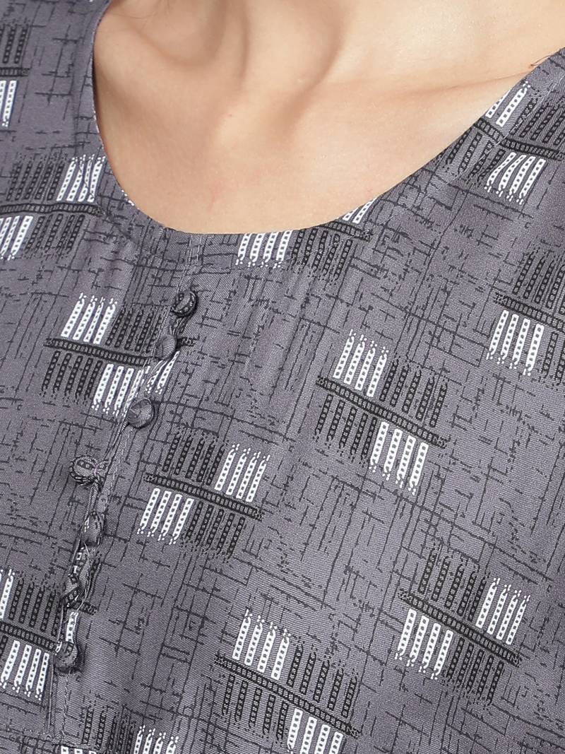 Grey rayon printed stitched   Kurti