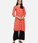 Orange cotton printed stitched   Kurti