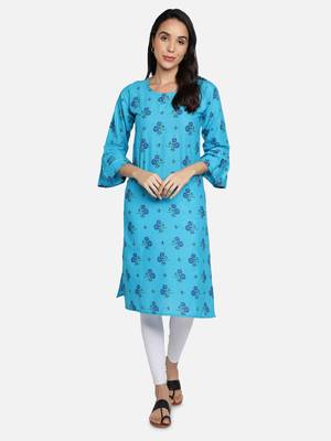 blue cotton printed stitched   Kurti 1