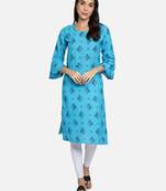 blue cotton printed stitched   Kurti