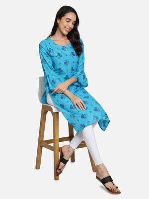 blue cotton printed stitched   Kurti 2