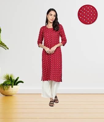 Maroon rayon printed stitched   Kurti 1