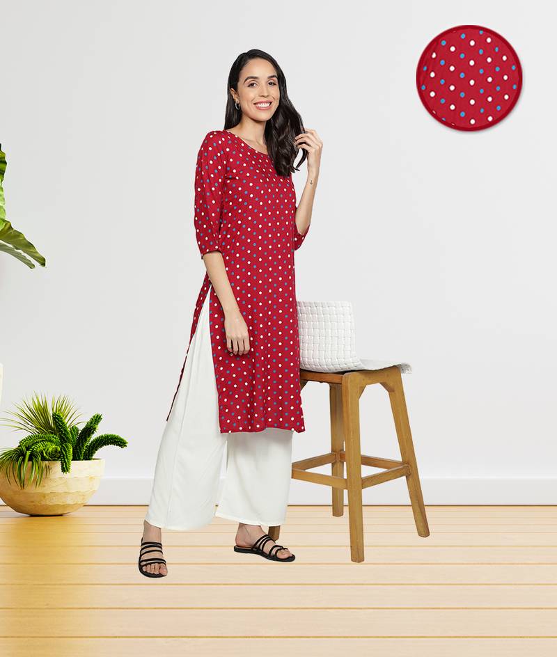 Maroon rayon printed stitched   Kurti