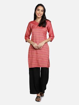 Pink cotton printed stitched   Kurti 1