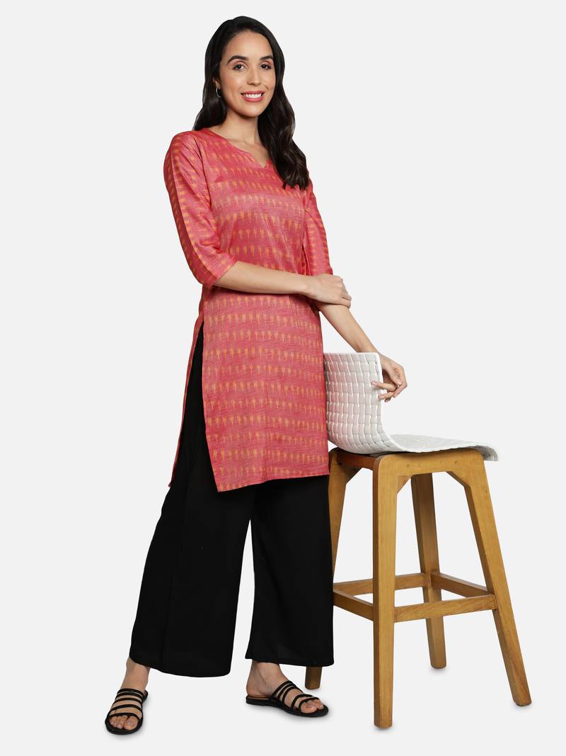 Pink cotton printed stitched   Kurti