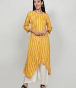 Yellow rayon printed stitched   Kurti