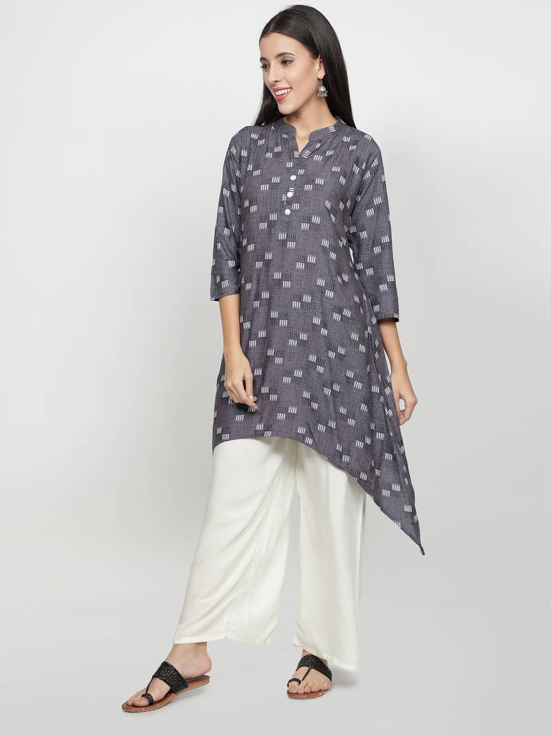 Grey rayon printed stitched   Kurti
