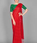 Red plain silk blend saree with blouse