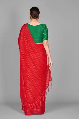 Red plain silk blend saree with blouse 3