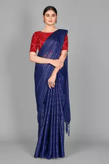 Blue plain silk blend saree with blouse