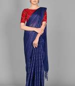 Blue plain silk blend saree with blouse