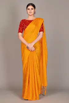 Yellow plain silk blend saree with blouse